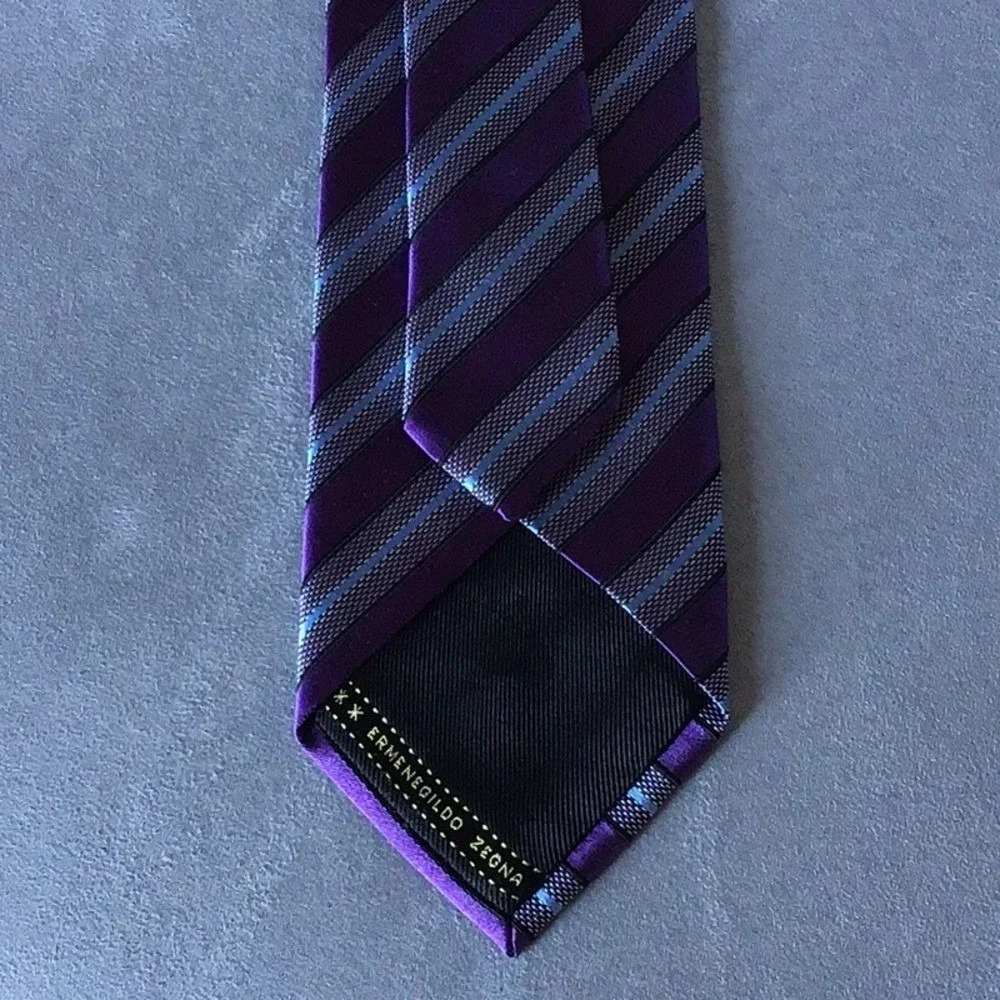 Ermenegildo Zegna Silk‎ Tie Mens OS Purple Excellent Striped Made in Italy